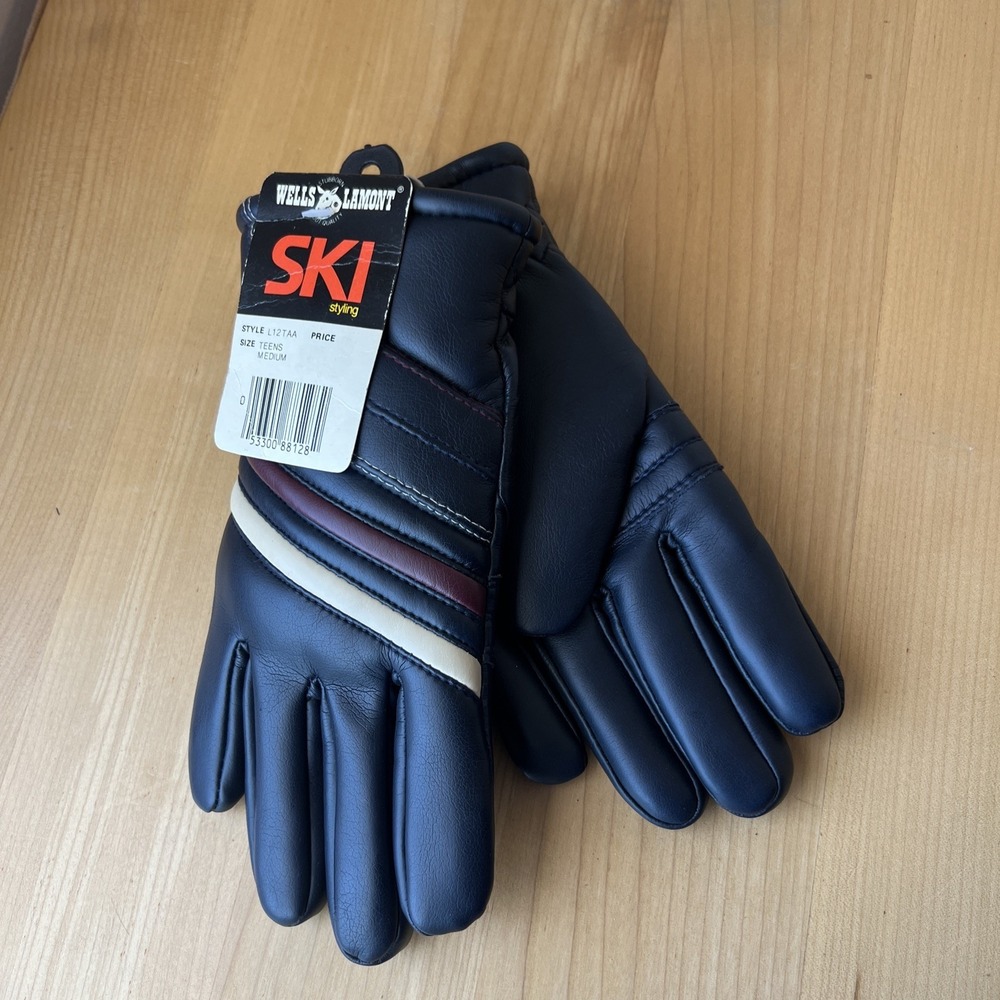 Vintage Wells Lamont Ski Styling Gloves L12TAA Teens Medium Black w stripes